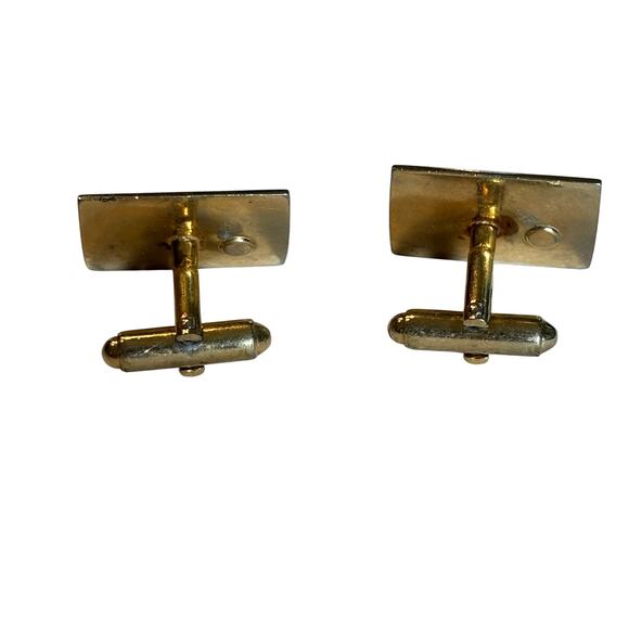 Mid Century gold textured cufflinks with prong set rhinestones vintage menswear - Picture 4 of 5